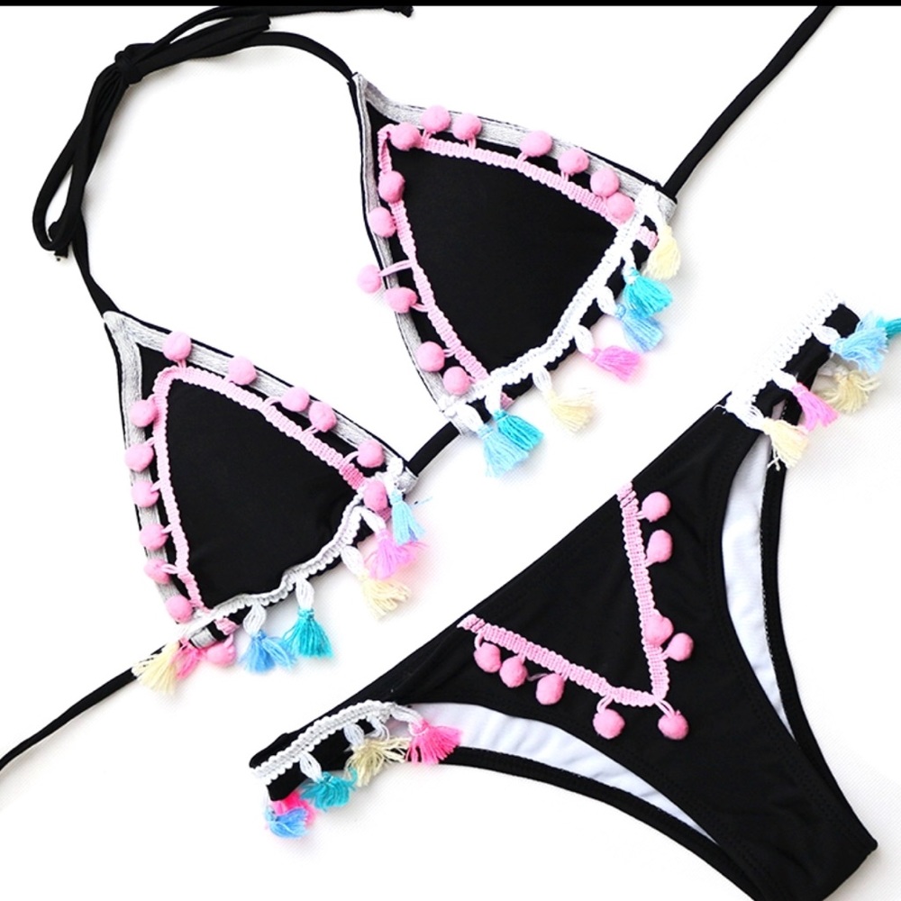 Tassel Pom Pom Colorful Bikini - Picture 4 of 6